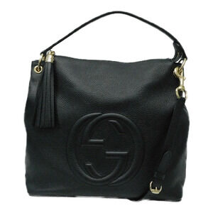 GUCCI Soho Shoulder Bag Black Tassel GG Leather